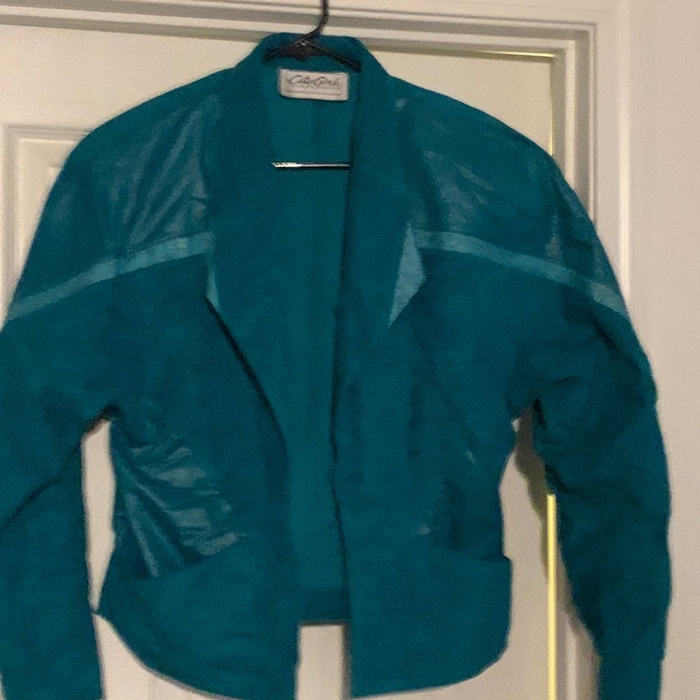 Velvet blazer with leather stripping polyester shoulder patches. Lot A-2